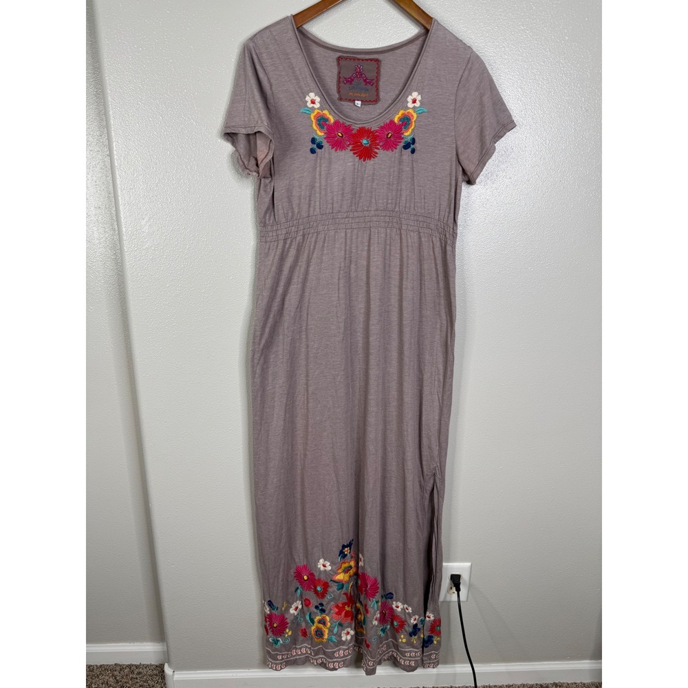 JW Los Angeles Johnny Was Embroidered Floral Maxi Dress Mauve Purple Large